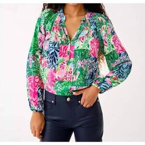 NEW LILLY PULITZER elsa top in multi party punch patch